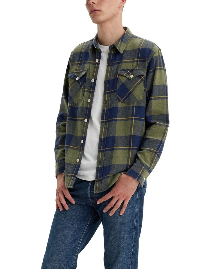 Relaxed Fit Western Shirt in Bluish Olive