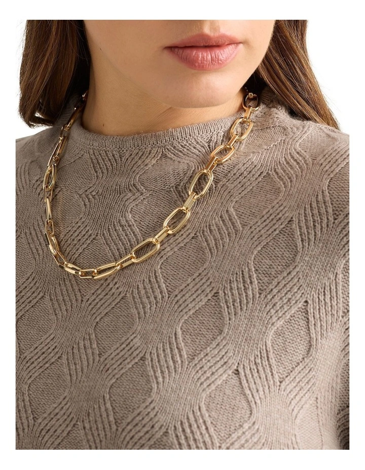 Brick Chain Link Necklace in Gold