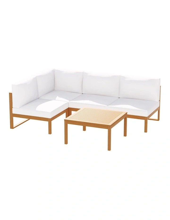 4-Seater Outdoor Wooden Sofa Set of 5 in Brown/White