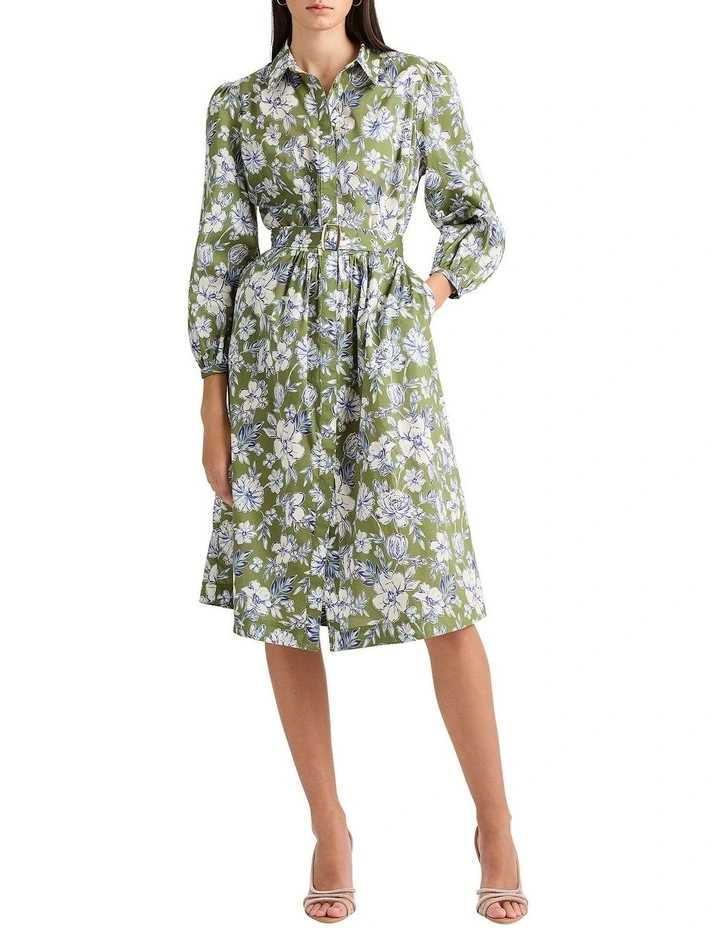 Imani Cotton Shirt Dress in Cactus Multi
