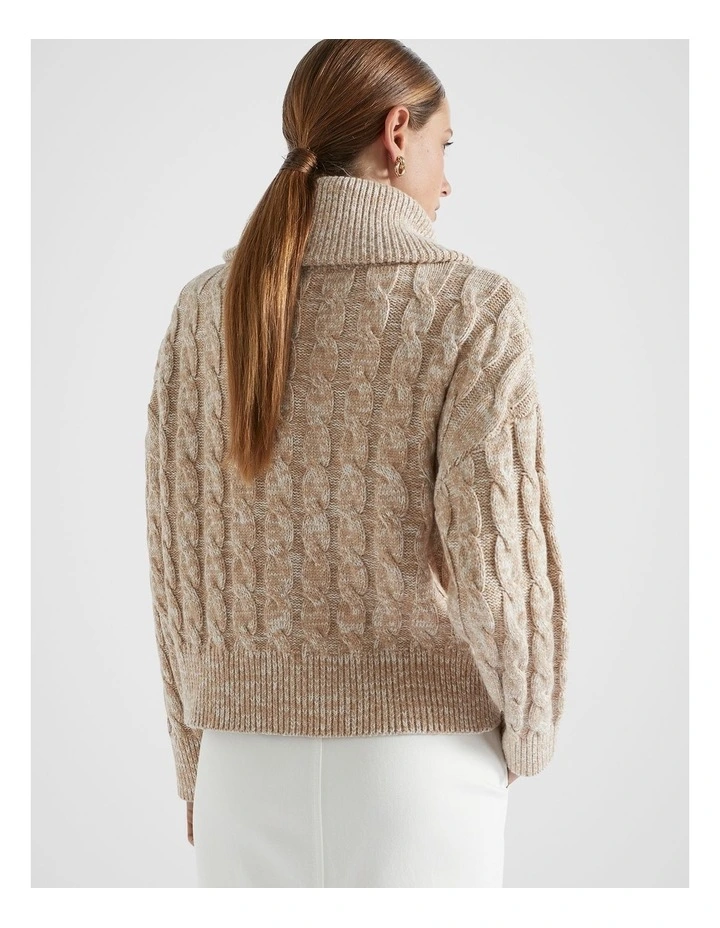 Cotton Blend Twist Cable Knit in Champagne Beige Marle