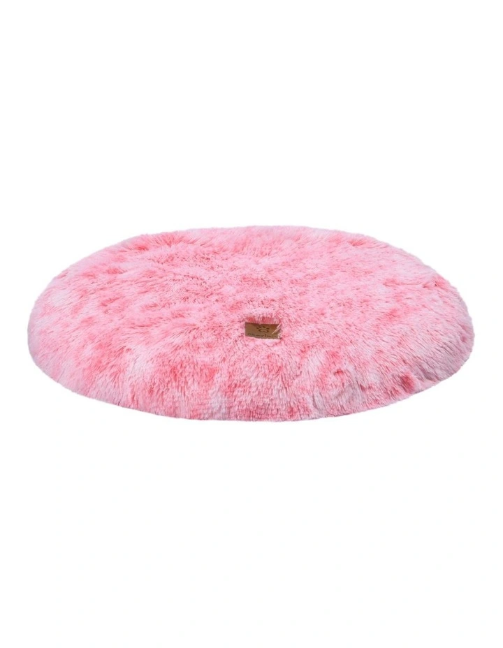 Shaggy Faux Fur Round Calming Dog Mat in Ombre Pink