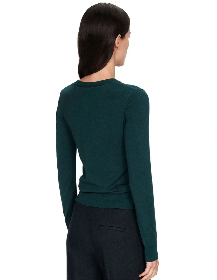 Long Sleeve Round Neck Knit Top in Forest