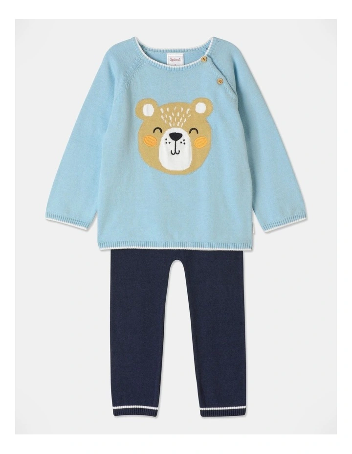 Reverse Knit Bear Set in Sky Blue