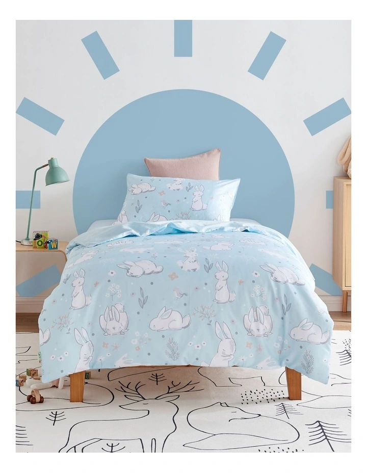 Sleepy Bunnies Quilt Cover Set in Blue