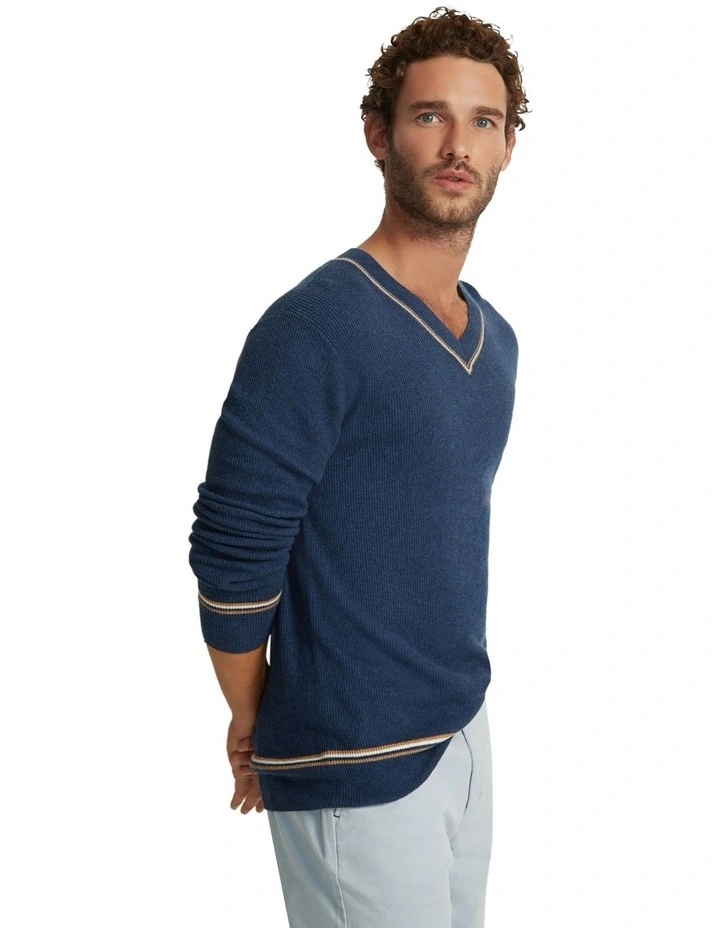Bruno Cashmere Blend V Neck Top in Blue