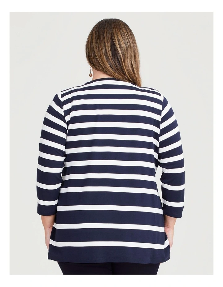 Bamboo Ponte Varied Stripe Top in Navy/White