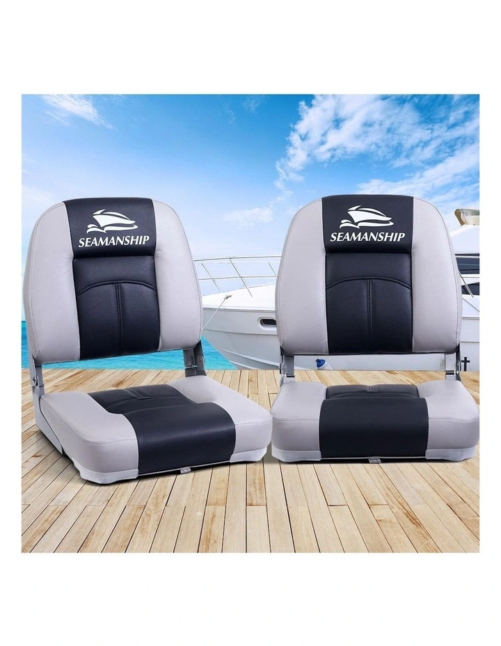 Seamanship 2X Folding Boat Seats Low Back 10cm Padding in Charcoal