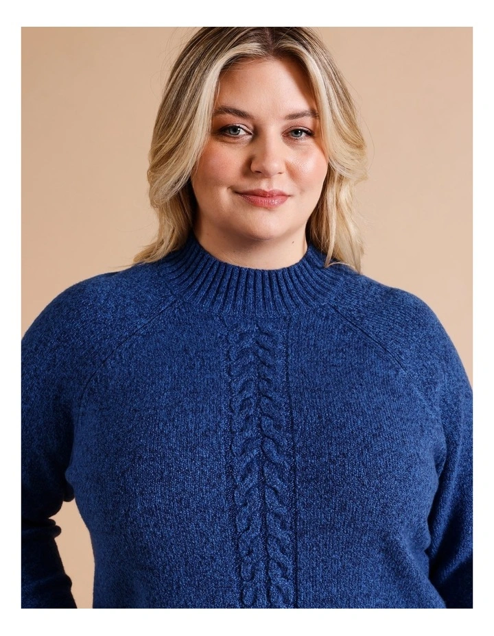 Centre Front and Sleeve Cable Armhole Jumper In Bright Blue Fleck