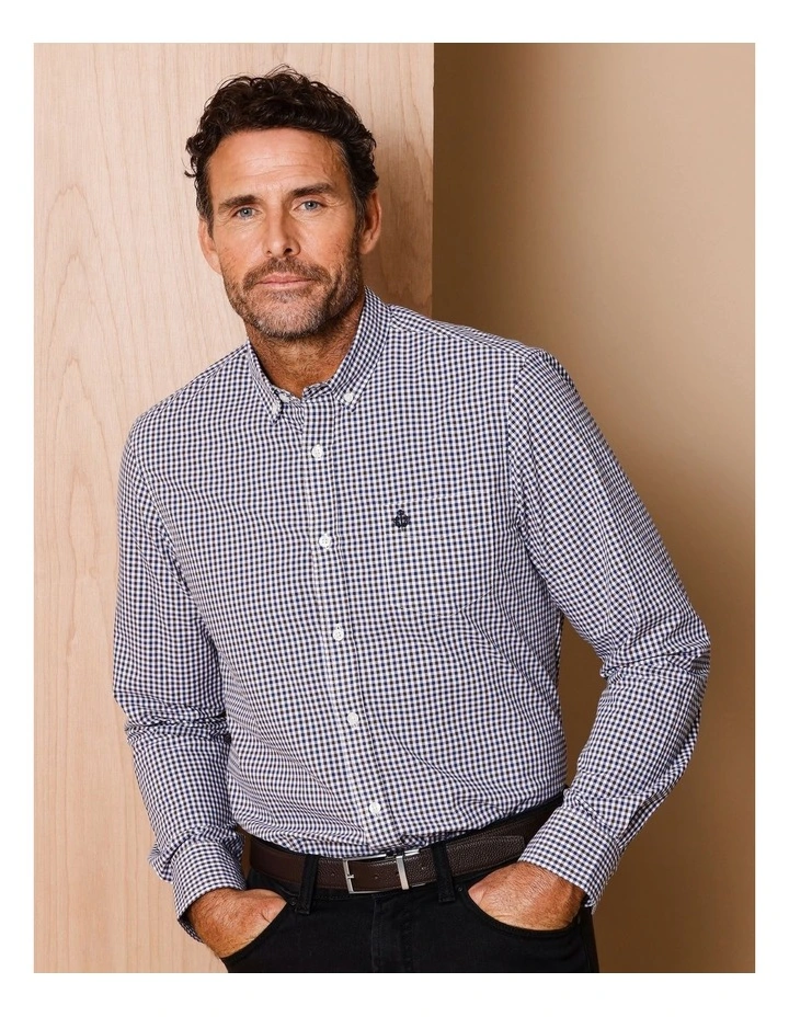 Lewis Gingham Check Long Sleeve Shirt in Brown