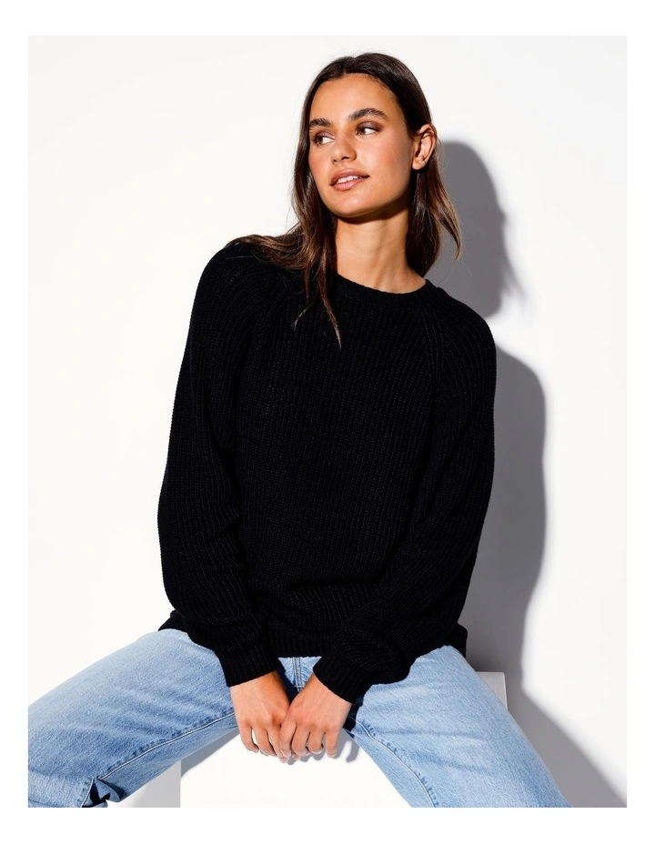 Organic Crew Neck Raglan Jumper in Black
