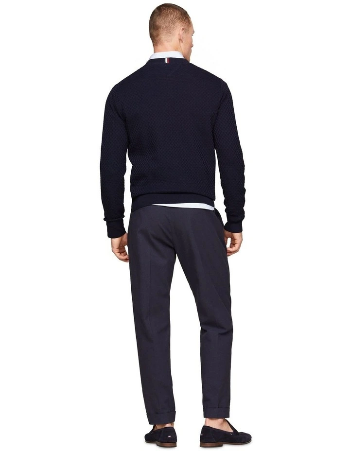 Dressed Casual Check Crew Neck Knit in Navy