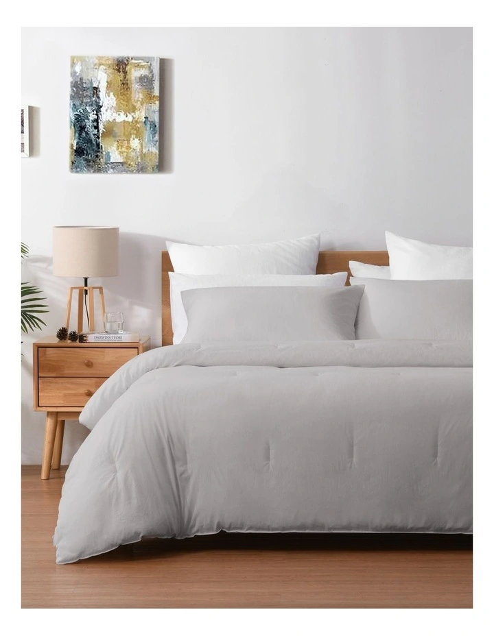 225TC Cotton Washed Comforter Set in Light Grey