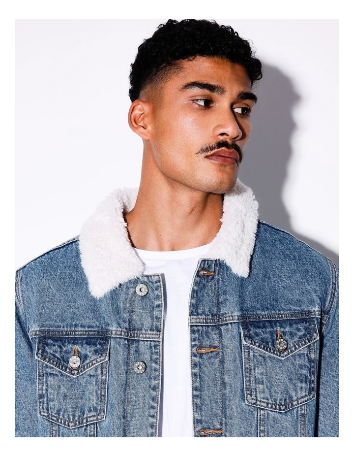 Garret Denim Sherpa Jacket in Blue