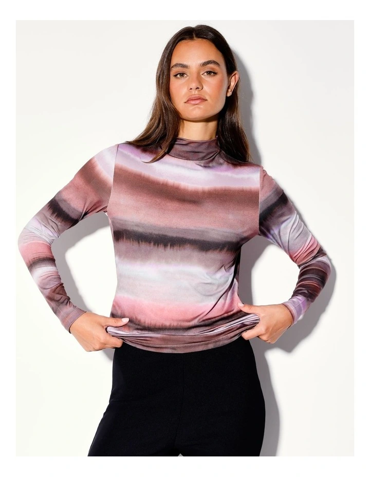 Recycled Blend High Neck Long Sleeve Tee in Pink