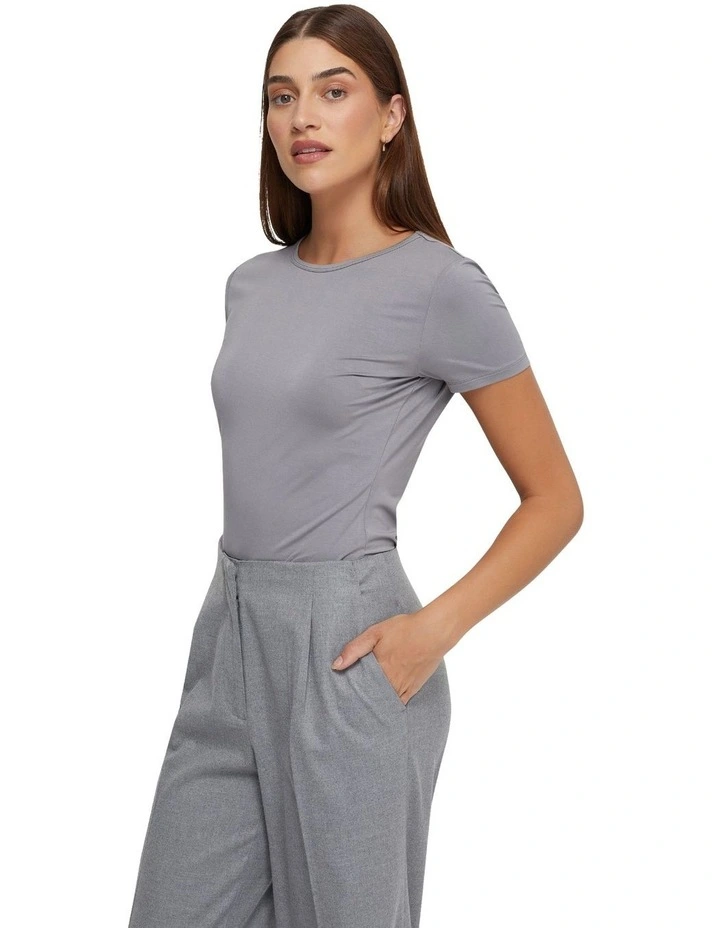 Imogen Crew Neck Jersey T-Shirt in Silver