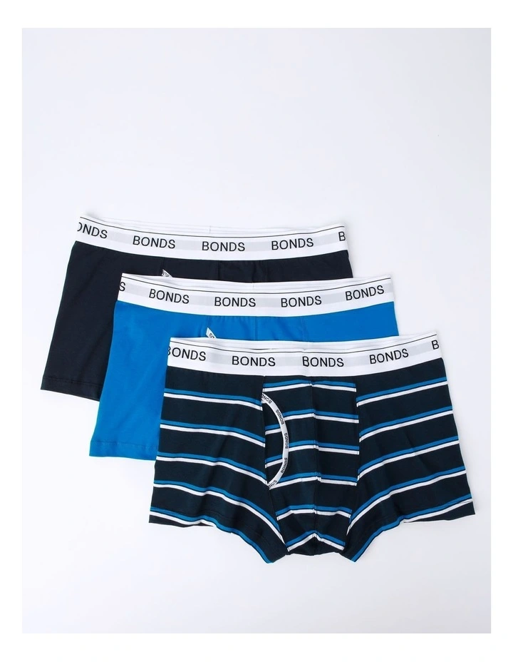 Guyfront Stripe Trunks 3 Pack in Navy