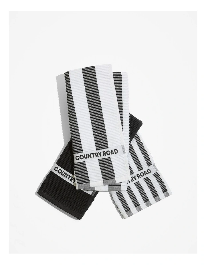 Cr Stripe Australian Cotton Tea Towel Pack Of 3 in Charcoal