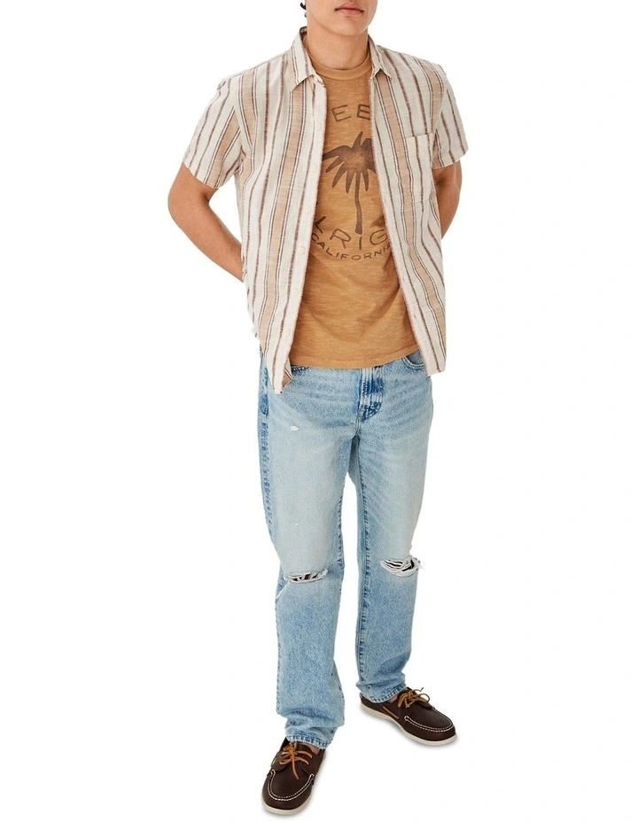 Striped Button-Up Resort Shirt in Brown