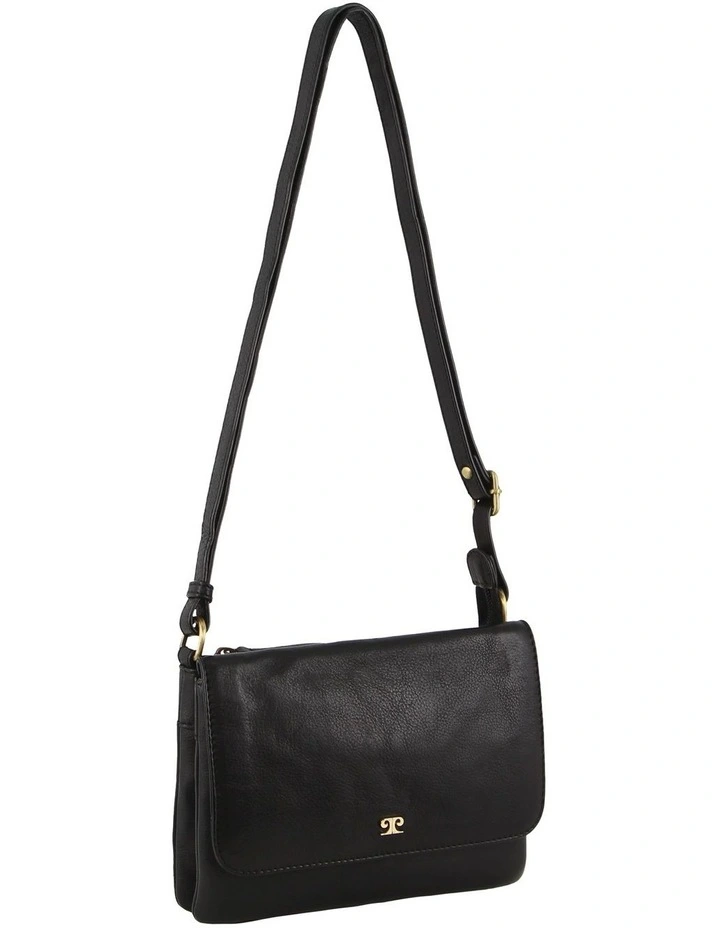 Leather Flap-Over Crossbody Bag in Black