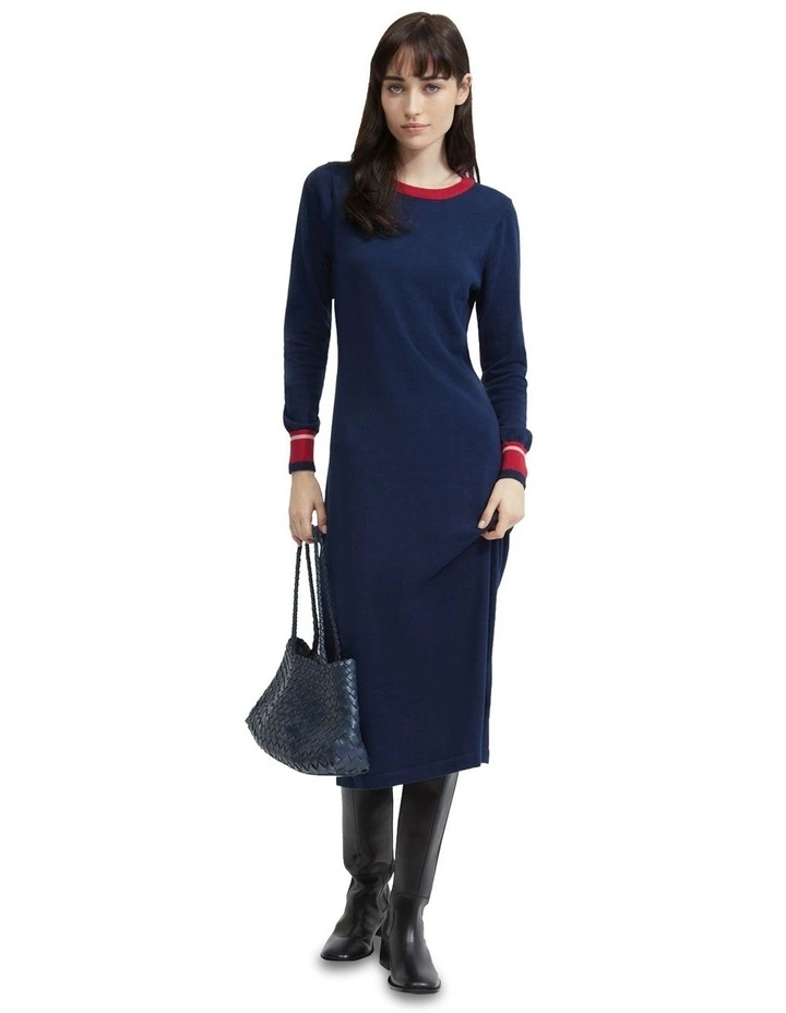 Bridgette Contrast Trim Knit Dress in Blue