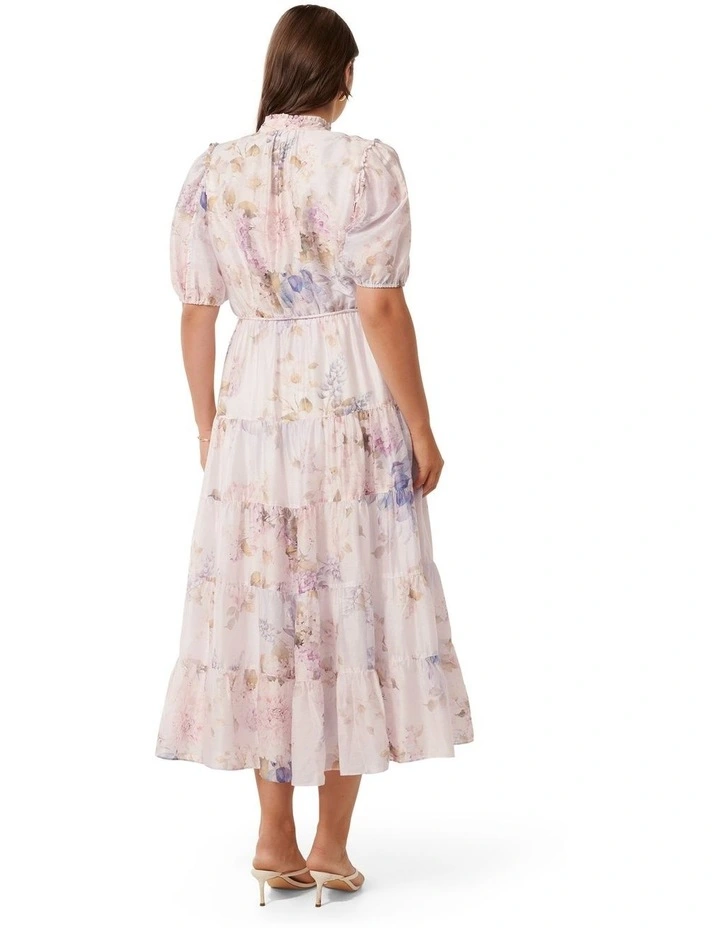 Evelyn Short Sleeves Button Midi Dress in Pink