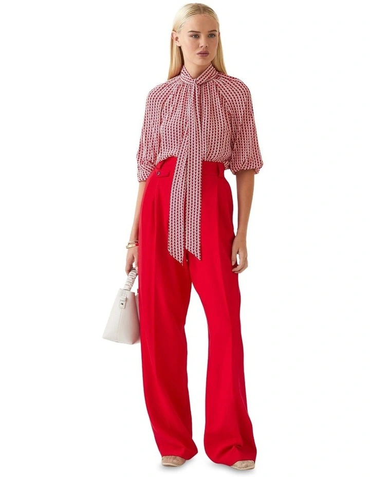 Simone Spot Print Belt Top in Red/Pink