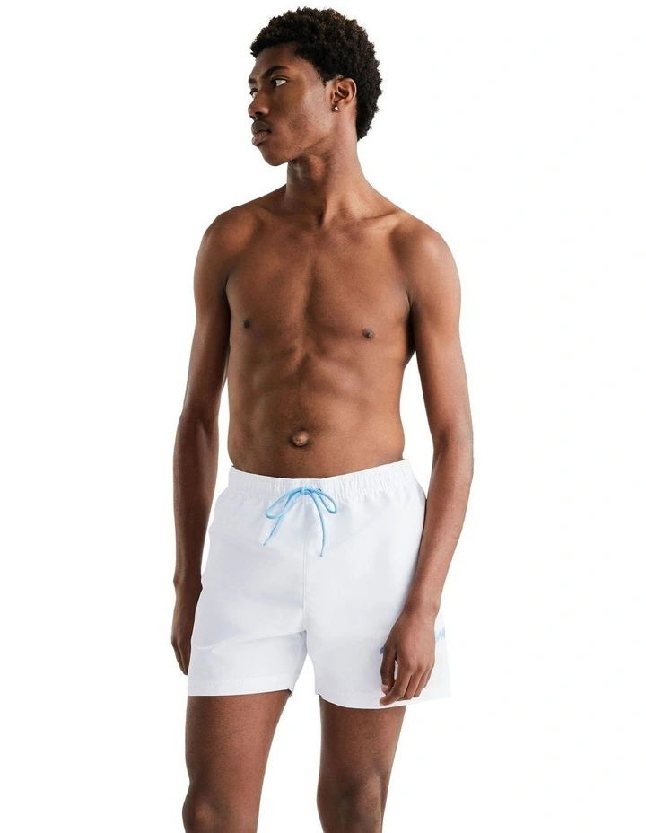 Signature Logo Mid Length Swim Shorts in White