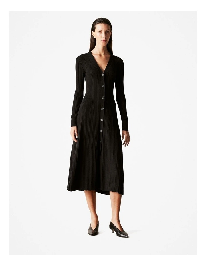 Organically Grown Cotton Blend Rib Knit Dress in Black