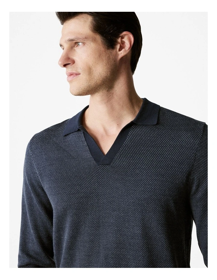 Merino Diagonal Stripe Polo in Navy