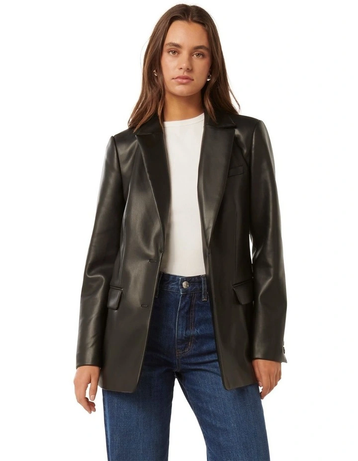 Alex Vegan Leather Blazer in Black