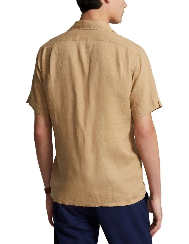 Classic Fit Linen Camp Shirt in Beige