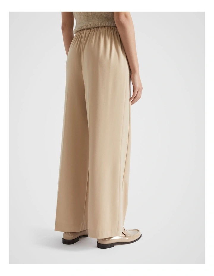 Elasticated Wide Leg Pant in Champagne Beige