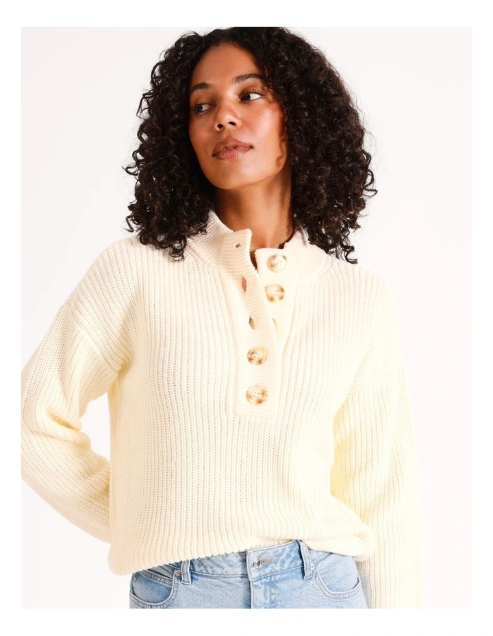 Button Neck Jumper in Ivory