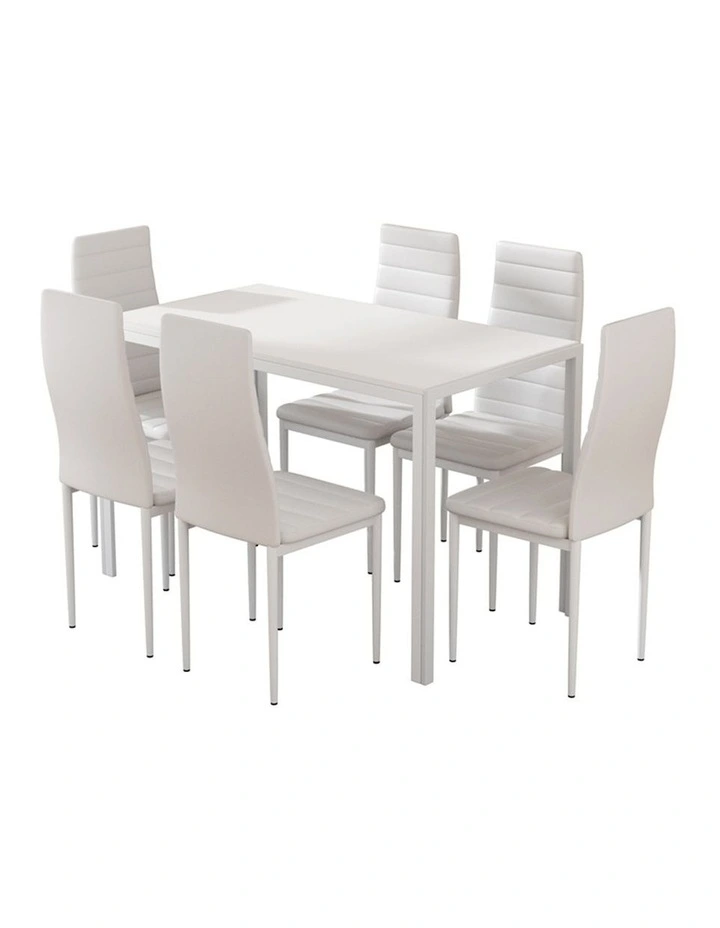 7 Piece Wooden Dining Table Set in White