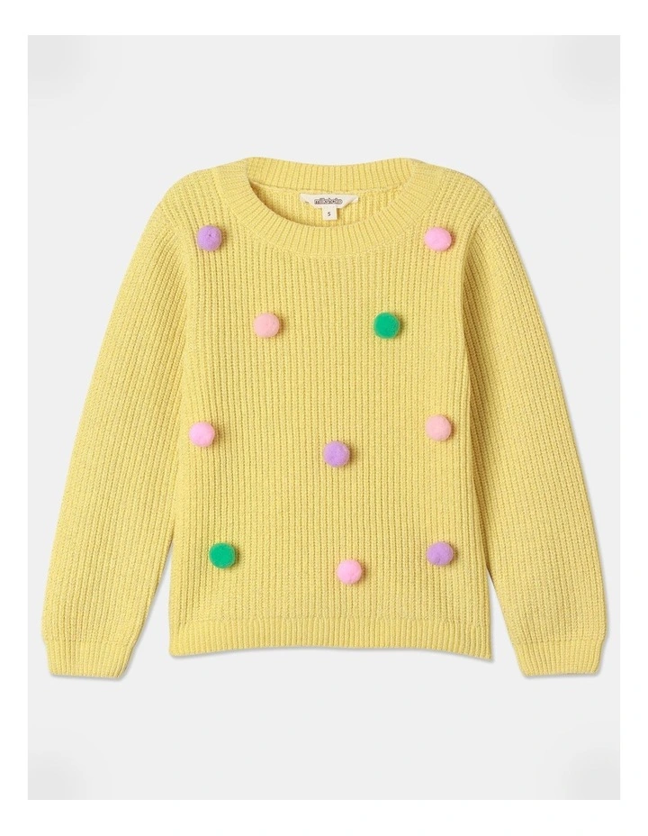 Pom Pom Embroidered Chenille Sweater (3-8 Years) in Yellow