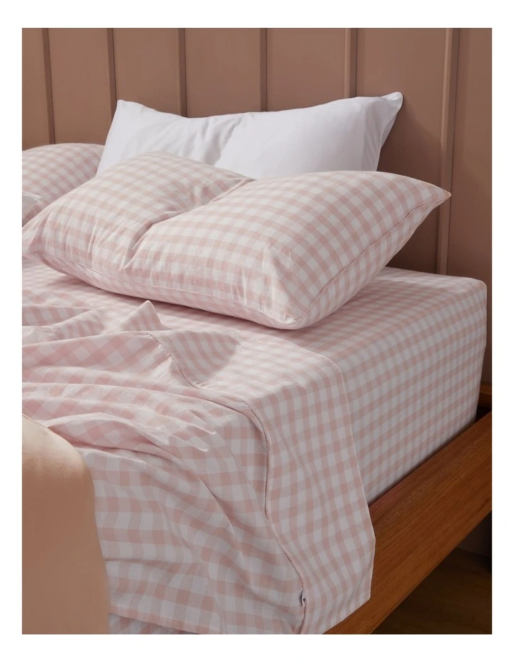 Leo Washed Cotton Quilt Cover Set in Blush Picnic Gingham