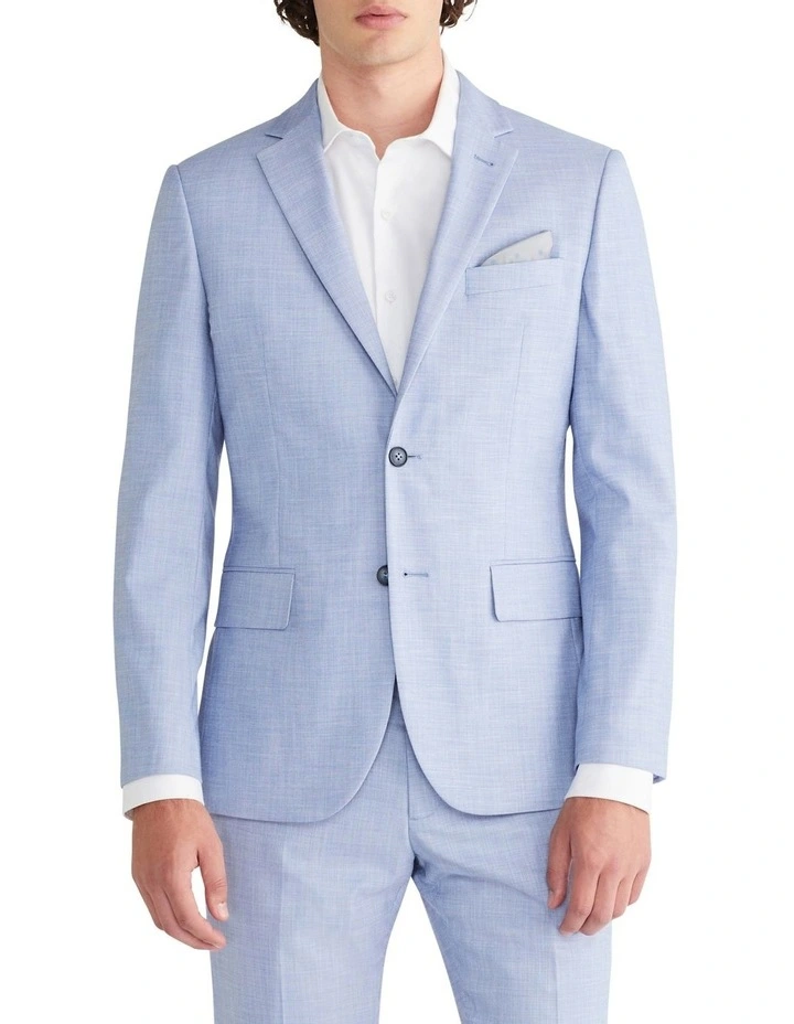 Sharkskin Slim Suit Jacket in Plain Blue