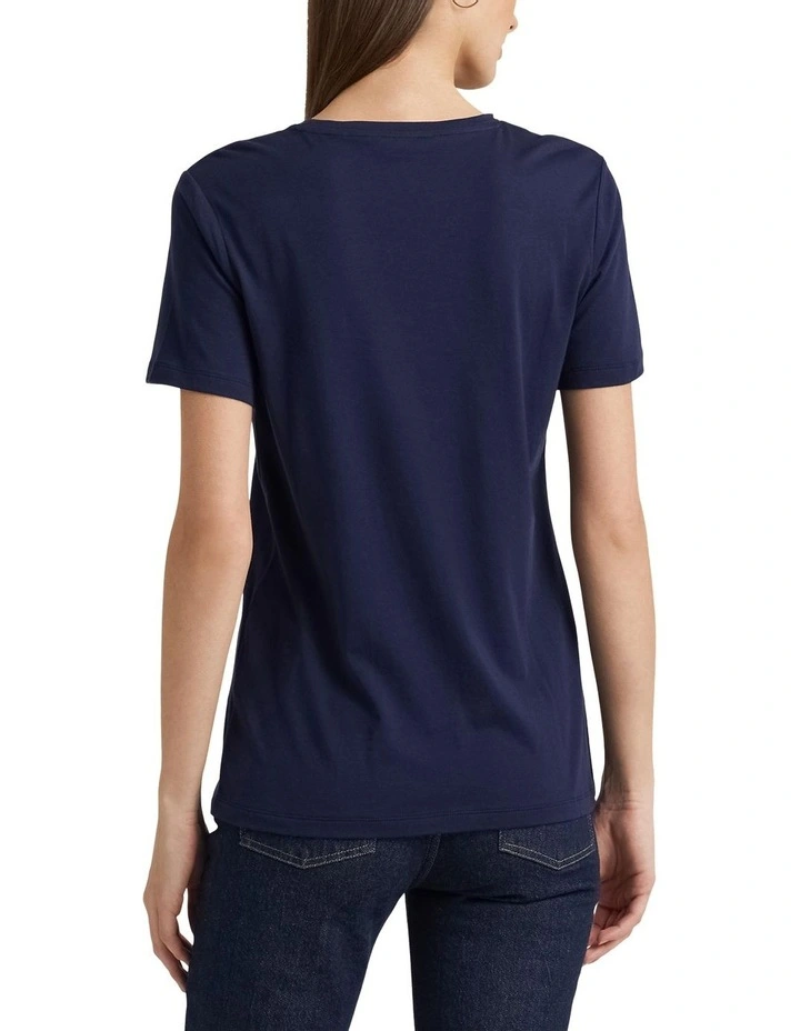 Sequined Logo Jersey Tee in Navy