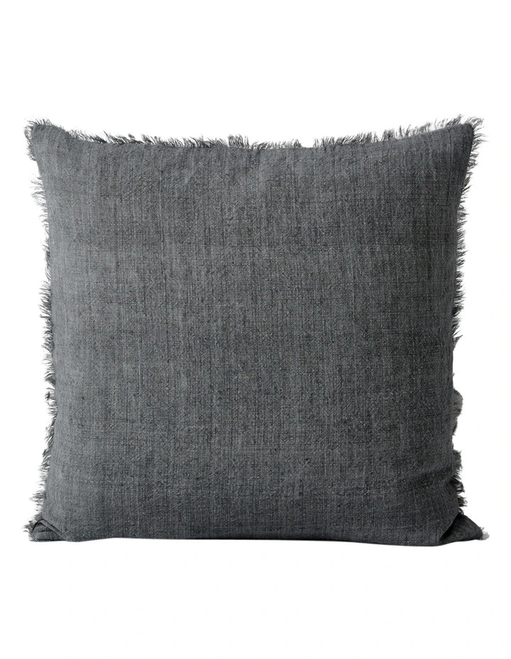 Vintage Linen Fringe Cushion in Charcoal