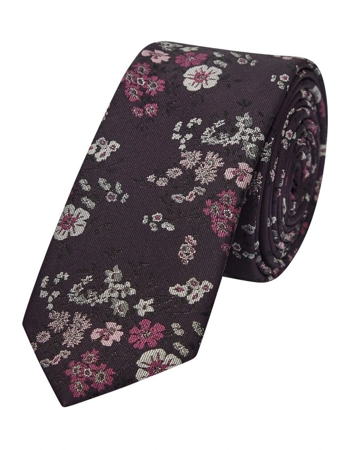 Kiel Ditzy Floral 5cm Tie in Berry