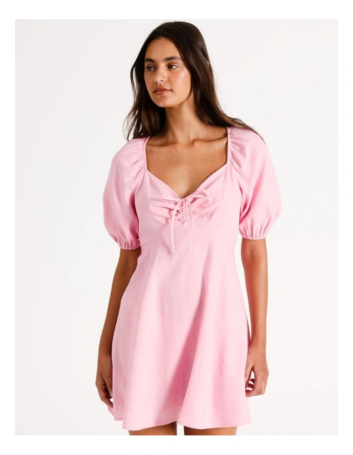 Linen Ruched Front Dress in Pink