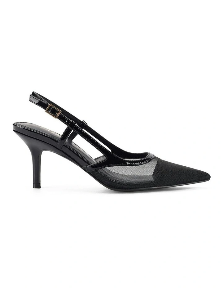 Sissy Point Toe Slingbacks in Black Patent