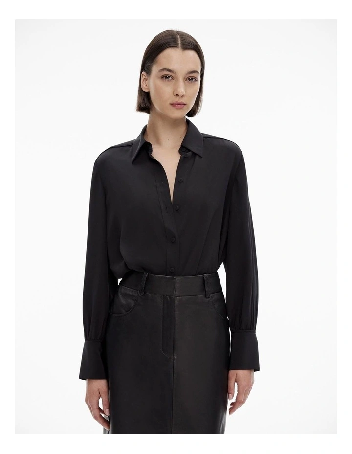 Silk Bind Detail Shirt in Black