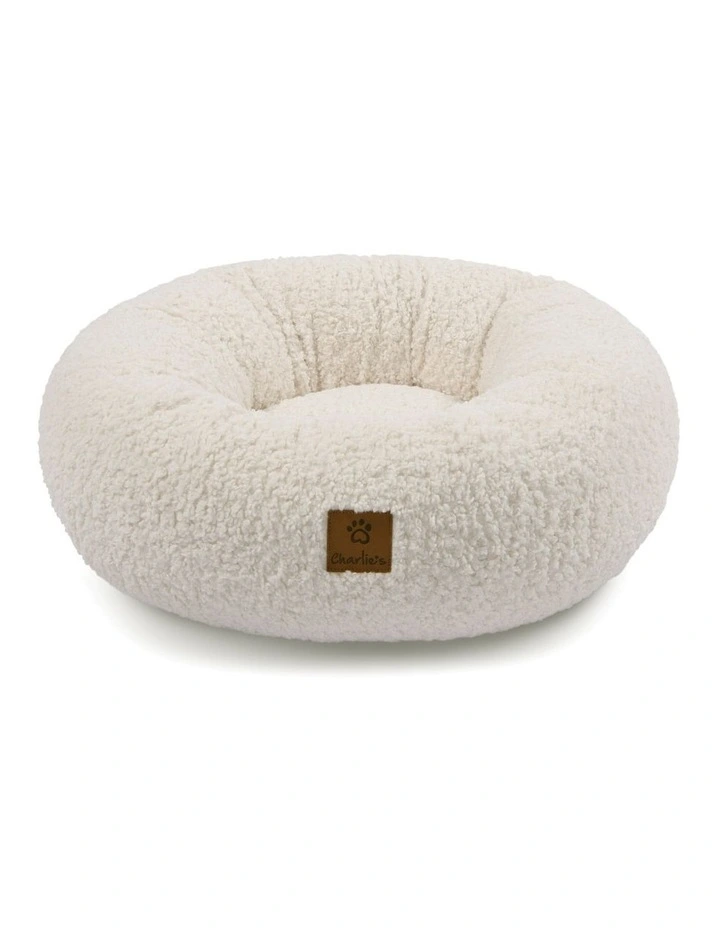Teddy Fleece Round Calming Dog Bed in Cream