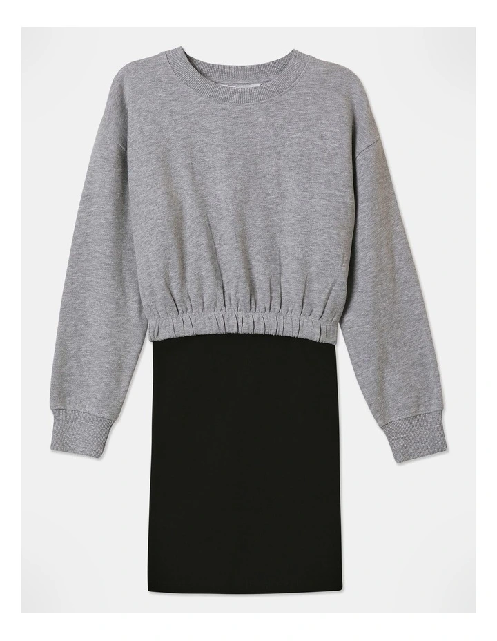 Long Sleeve Sweat and Rib Dress Set in Grey Marle