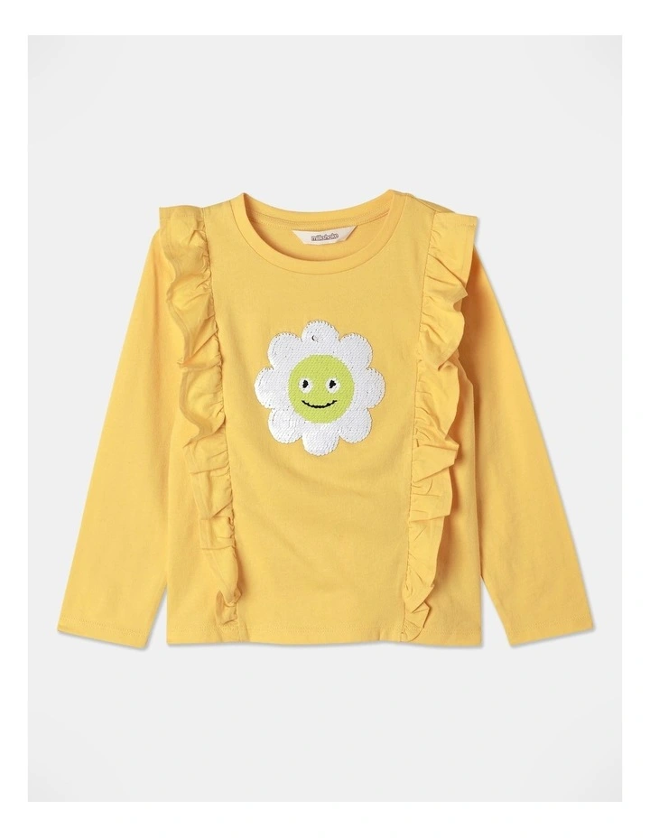 Flip Sequin Daisy Top (3-8 Years) in Yellow
