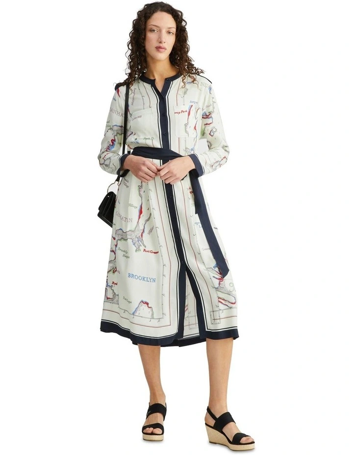 Scarf Midi Shirt Dress in White