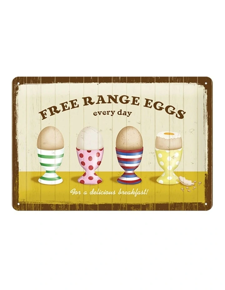 Free Range Eggs Medium Metal Sign 20x30cm in Multi