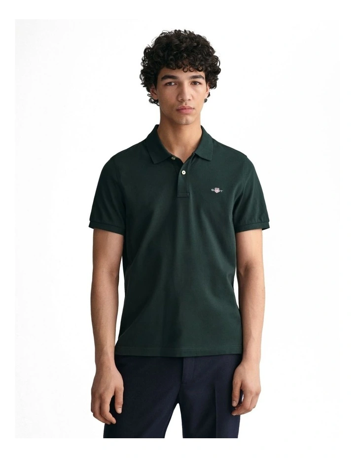 Regular Fit Shield Pique Polo Shirt in Tartan Green